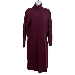 Vintage Lands End Burgandy Turtle Neck Dress Size Small Long Sleeve 100% Cotton